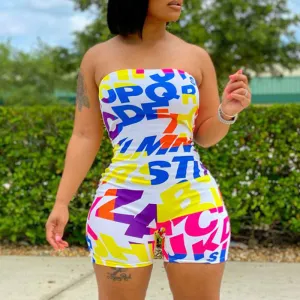 Letter Print Off Shoulder Romper