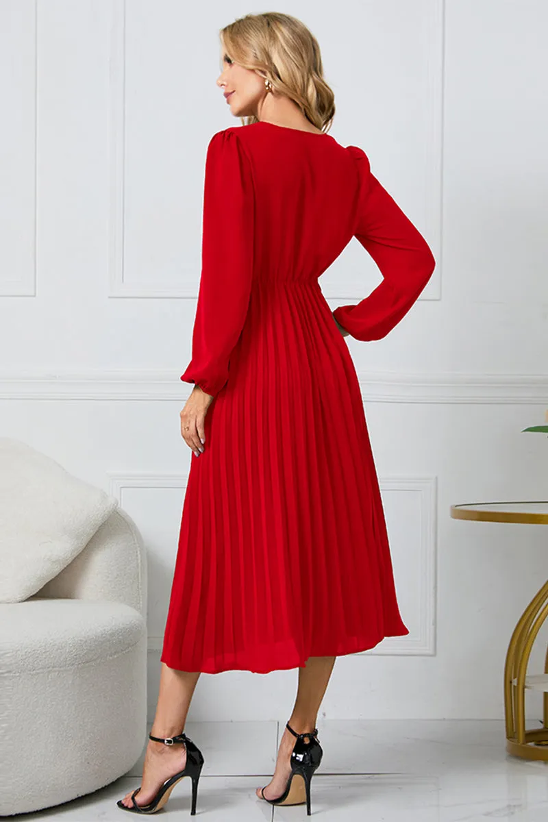 Lila V-Neck Long Sleeve Tie Waist Midi Dress