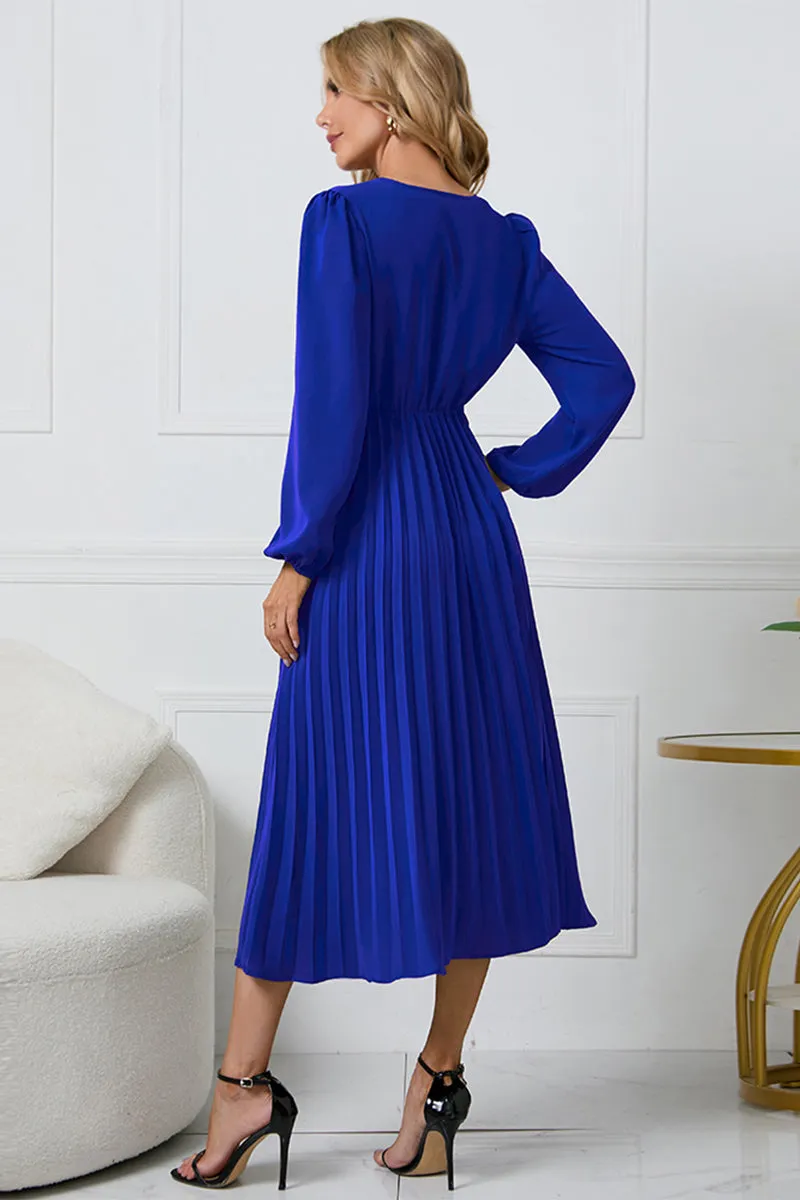 Lila V-Neck Long Sleeve Tie Waist Midi Dress