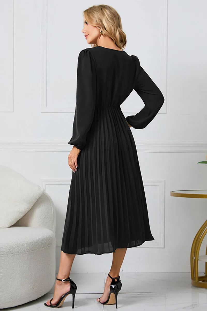Lila V-Neck Long Sleeve Tie Waist Midi Dress