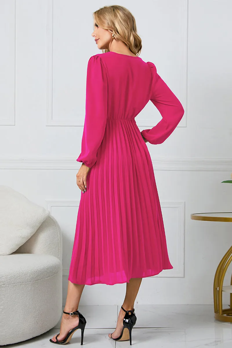 Lila V-Neck Long Sleeve Tie Waist Midi Dress