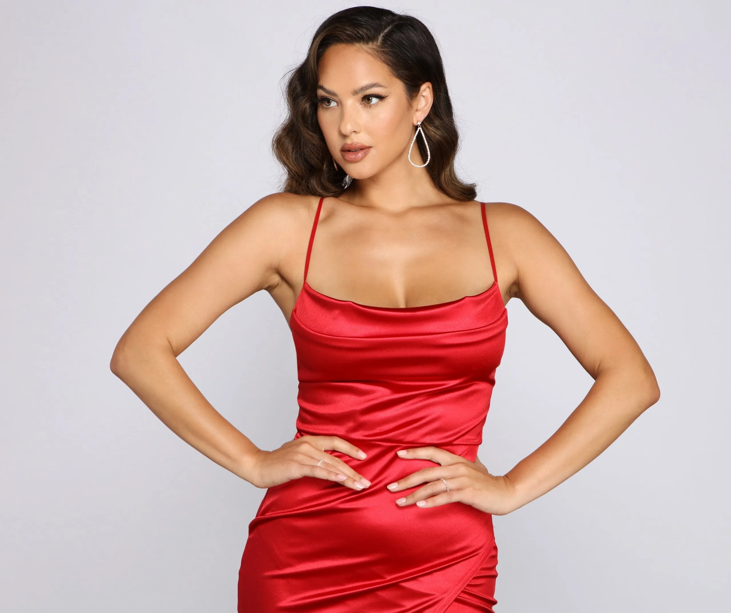Lillyanne Formal Satin Charming Asymmetrical Midi Dress