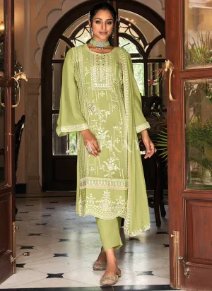 Lime Green Multi Embroidered Traditional Pant Style Salwar Suit