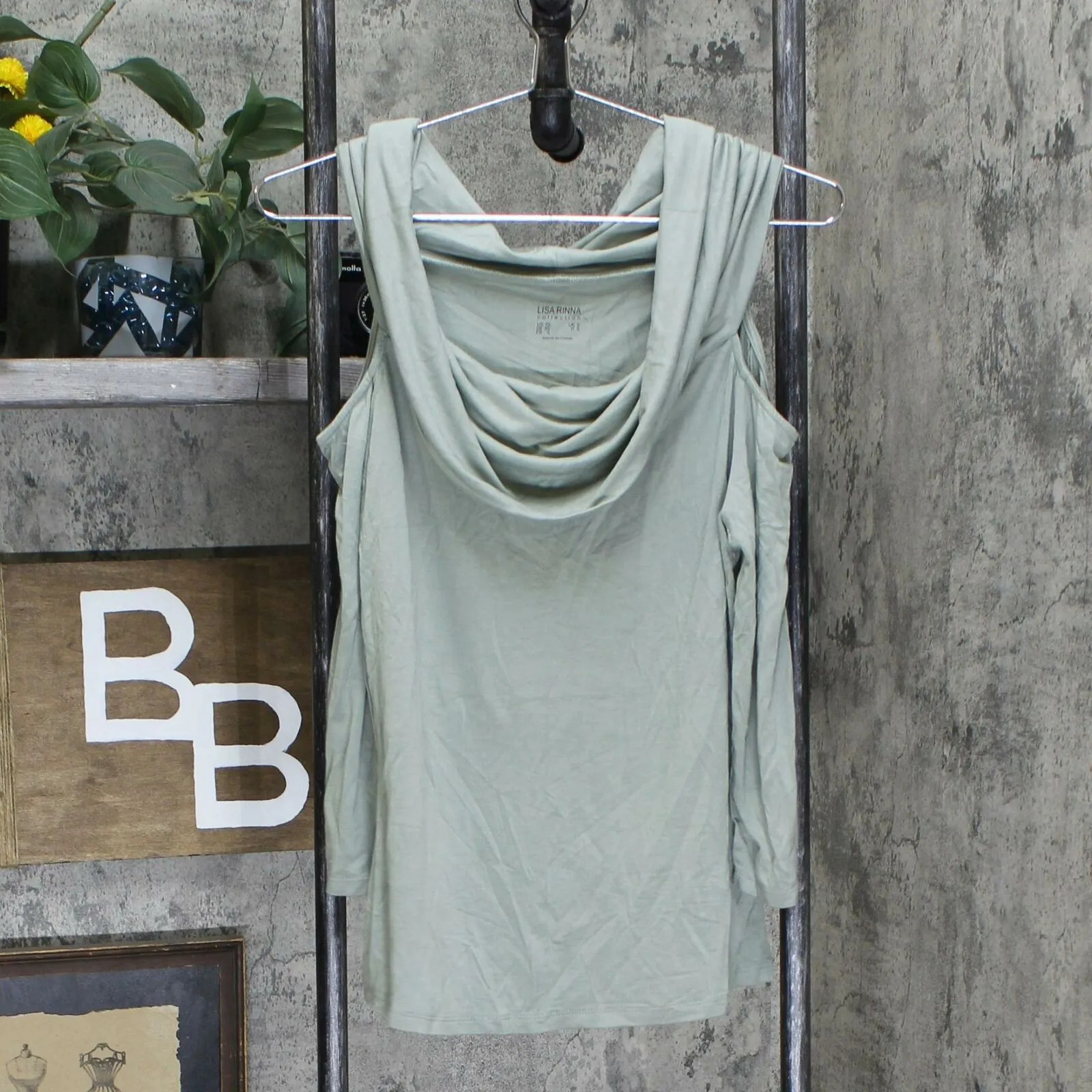 Lisa Rinna Collection Women's Off-the-Shoulder Knit Top Shadow Green XS