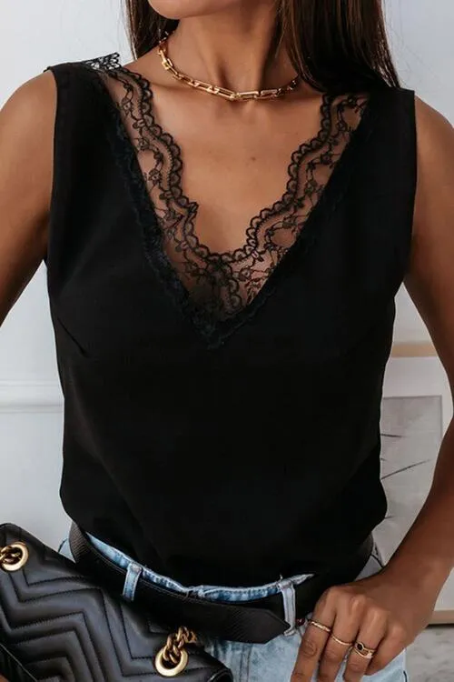 Loretta Lace Detail V-Neck Tank
