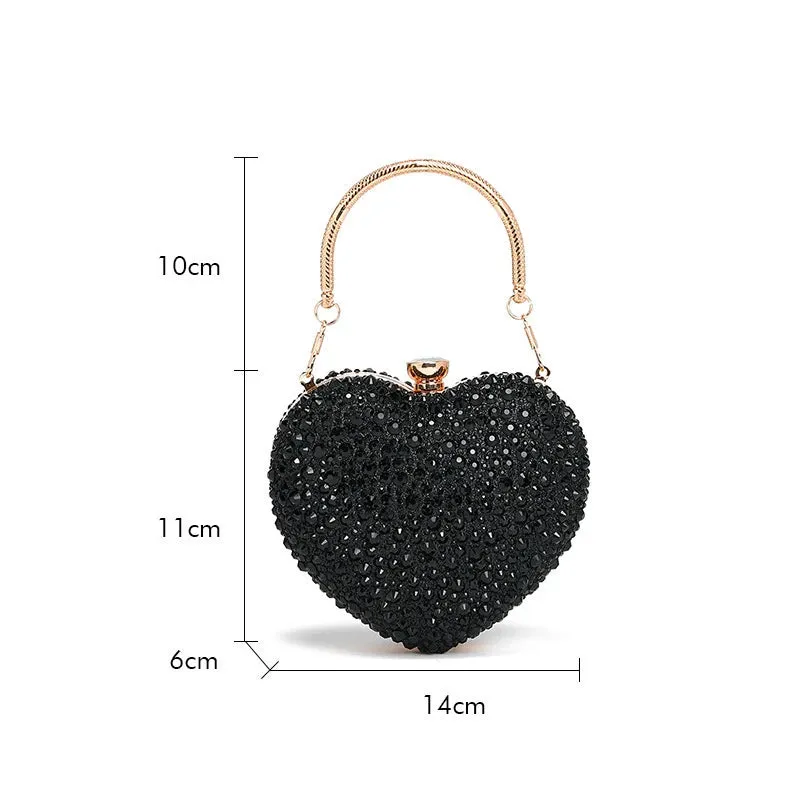 Luxury Diamond Inlay Heart Shaped Crystal Clutch Purse
