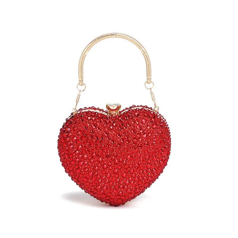 Luxury Diamond Inlay Heart Shaped Crystal Clutch Purse