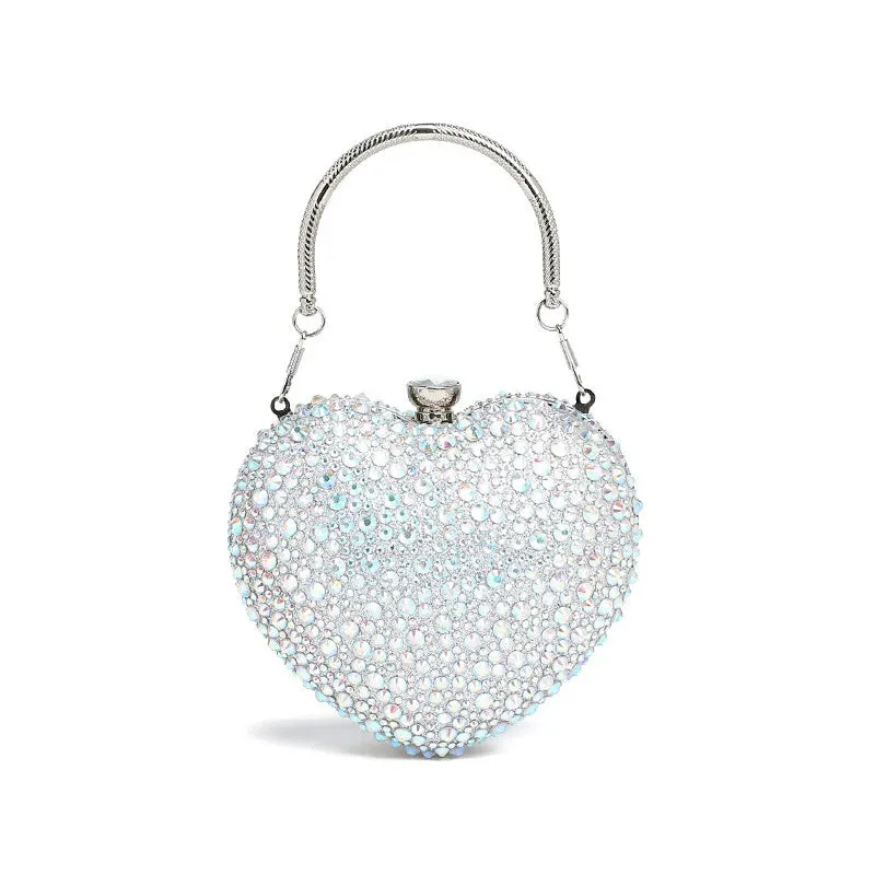 Luxury Diamond Inlay Heart Shaped Crystal Clutch Purse