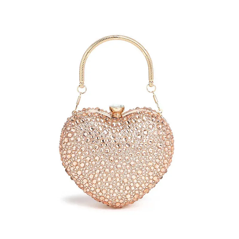 Luxury Diamond Inlay Heart Shaped Crystal Clutch Purse