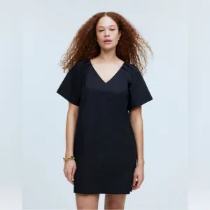 Madewell Kuma V-Neck Mini Shirtdress dress black puff sleeves women’s Sz XL NWT