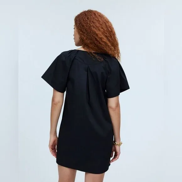 Madewell Kuma V-Neck Mini Shirtdress dress black puff sleeves women’s Sz XL NWT