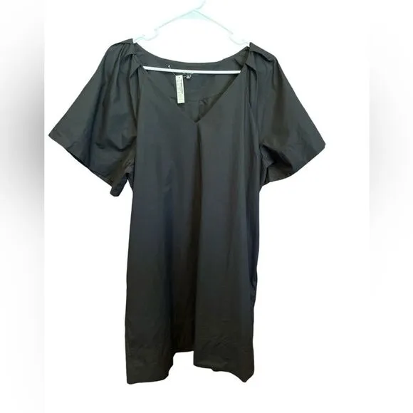 Madewell Kuma V-Neck Mini Shirtdress dress black puff sleeves women’s Sz XL NWT