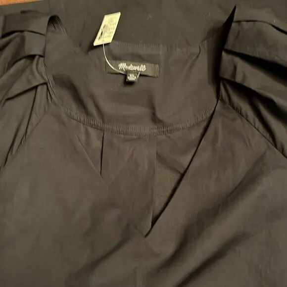 Madewell Kuma V-Neck Mini Shirtdress dress black puff sleeves women’s Sz XL NWT