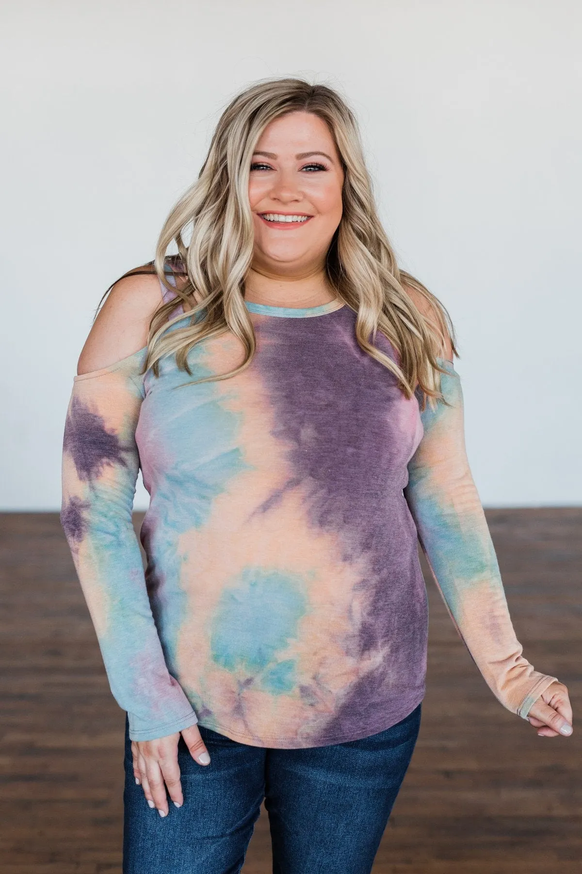 Many Ways To You Cold Shoulder Tie Dye Top- Multi-Color