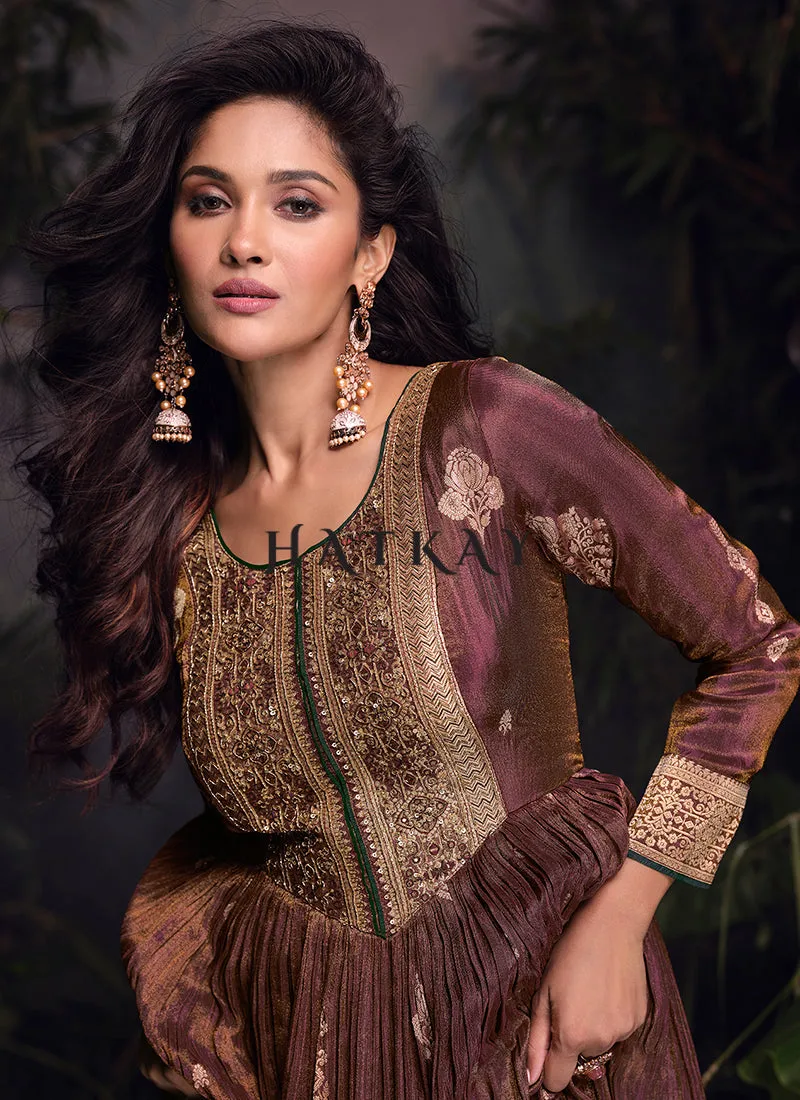 Maroon Ombré Traditional Silk Anarkali Suit