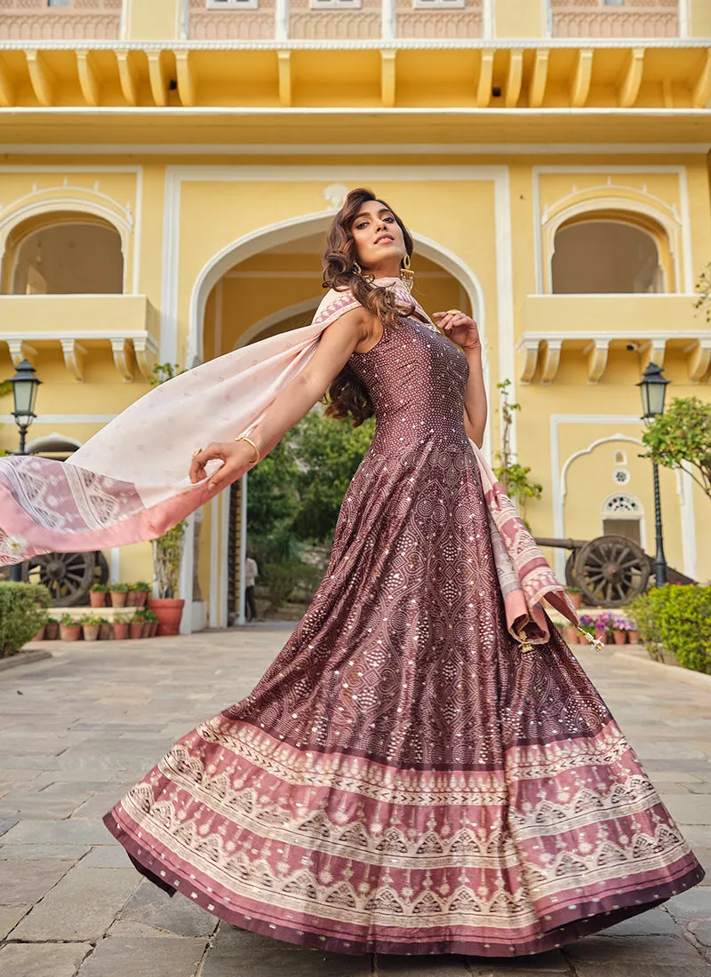 Mauve Purple Khatli Embroidered Traditional Anarkali Gown