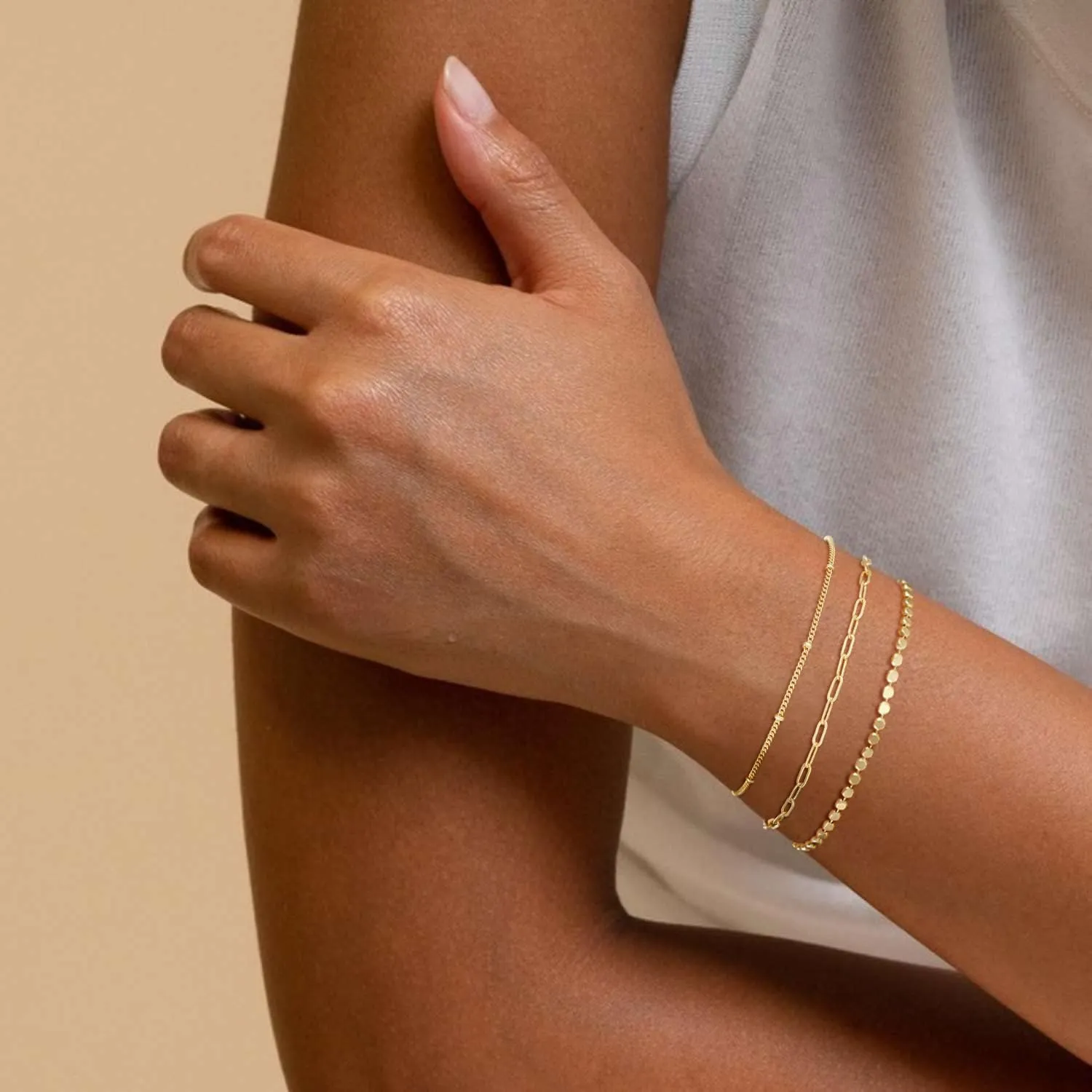 MBW Gold Bracelets for Women, 14K Dainty Gold Plated Stackable Bracelets for Women Trendy Gold Bracelet Stack Set Waterproof Chain Bracelets Paperclip Adjustable Tennis Minimalist Tiny Cute Jewelry
