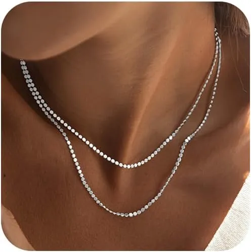 MBW Gold Layered Set Necklaces for Women, Dainty 14K Gold Plated Layered CZ Pendant Necklaces Simple Gold Herringbone Snake Choker Cuban Link Paperclip Chain Necklace Jewelry Sets for Women Girls