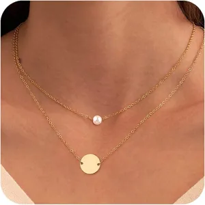 MBW Gold Layered Set Necklaces for Women, Dainty 14K Gold Plated Layered CZ Pendant Necklaces Simple Gold Herringbone Snake Choker Cuban Link Paperclip Chain Necklace Jewelry Sets for Women Girls