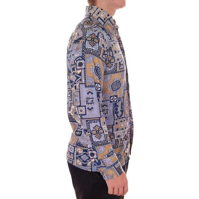 Mens Vintage Nylon Body Shirt 1970s Disco Style Large Geometric Print