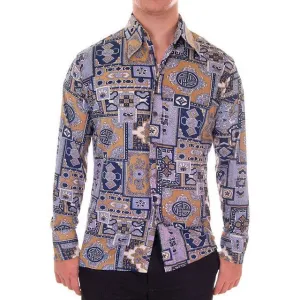 Mens Vintage Nylon Body Shirt 1970s Disco Style Large Geometric Print