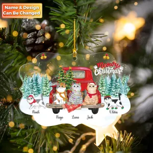 Meowy Christmas - Truck Back View Personalized Acrylic Ornament