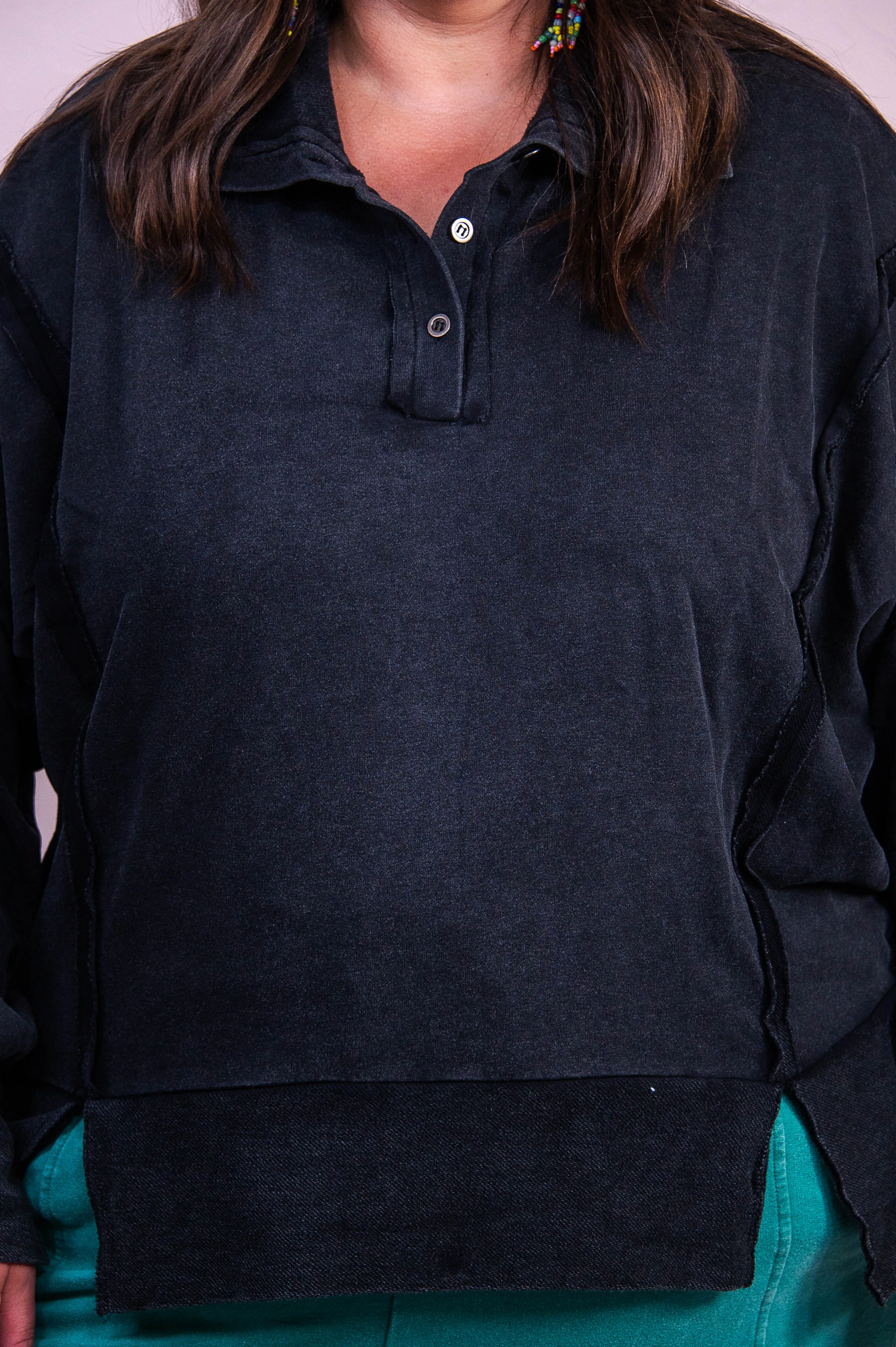 Midtown Meetup Black Solid Long Sleeve Top - T10344BK