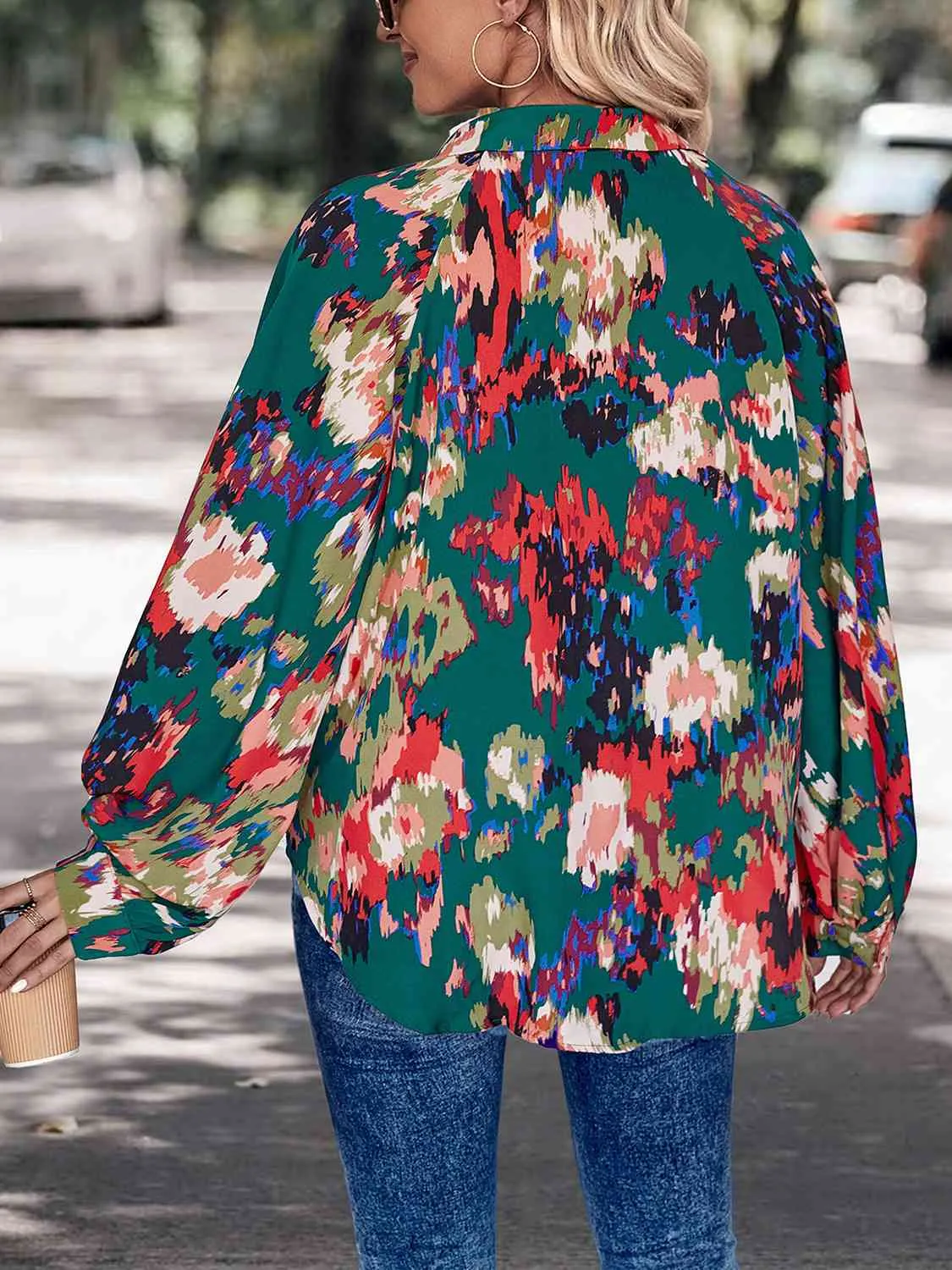 Miriam Printed Johnny Collar Long Sleeve Blouse