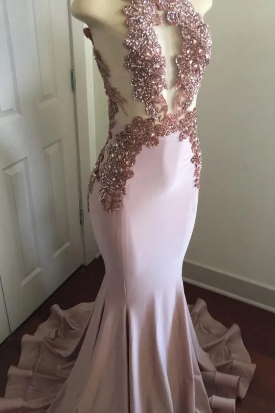 Modern Lace Appliques Sleeveless Prom Party Gowns| Mermaid Prom Party Gowns