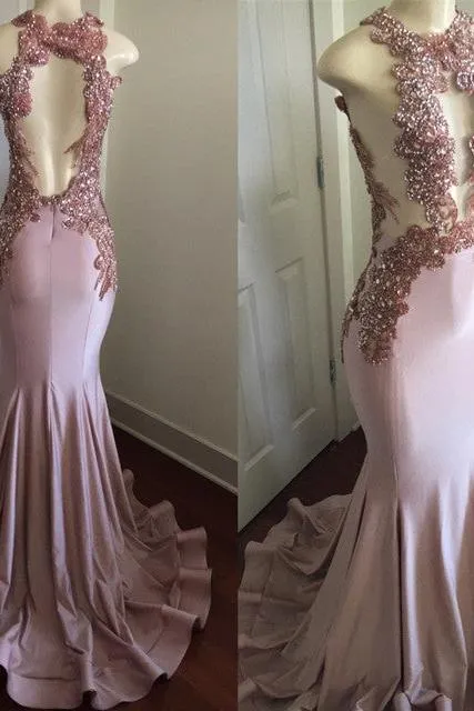 Modern Lace Appliques Sleeveless Prom Party Gowns| Mermaid Prom Party Gowns