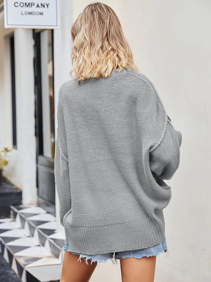 Molly V-Neck Ribbed Dropped Shoulder Knit Top