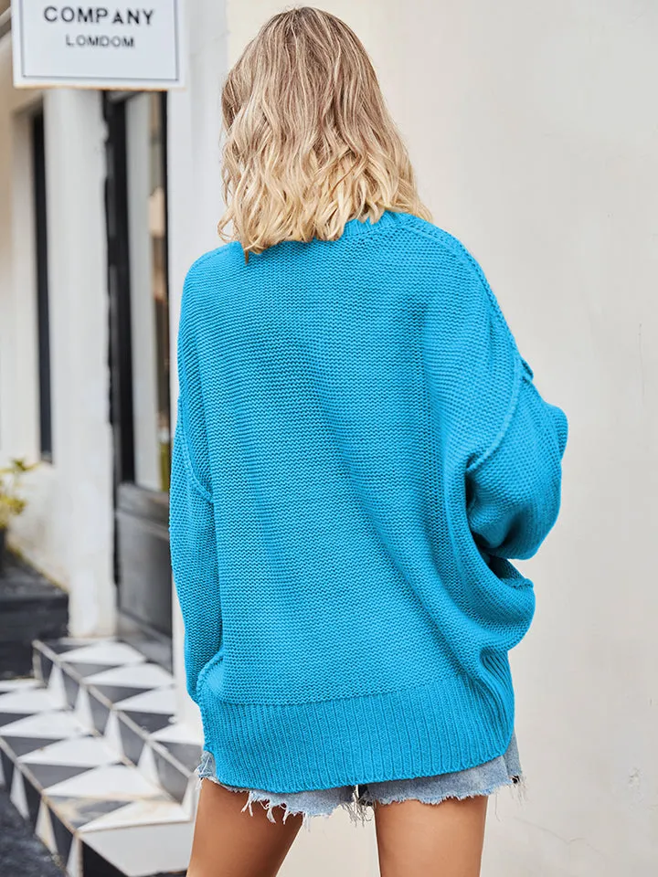 Molly V-Neck Ribbed Dropped Shoulder Knit Top