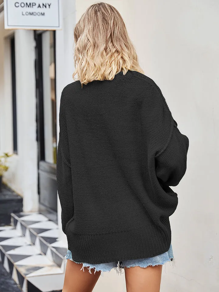 Molly V-Neck Ribbed Dropped Shoulder Knit Top