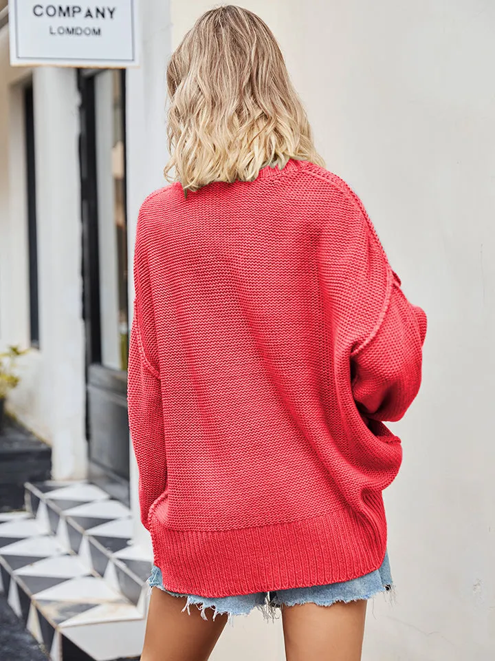 Molly V-Neck Ribbed Dropped Shoulder Knit Top