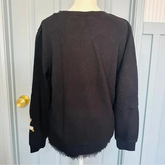 NEW Ella Moss Floral Stitch Lace Black Crew Neck Sweatshirt
