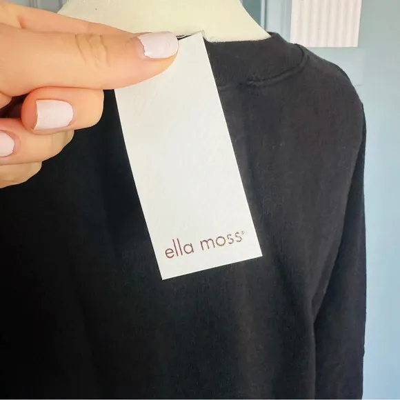 NEW Ella Moss Floral Stitch Lace Black Crew Neck Sweatshirt
