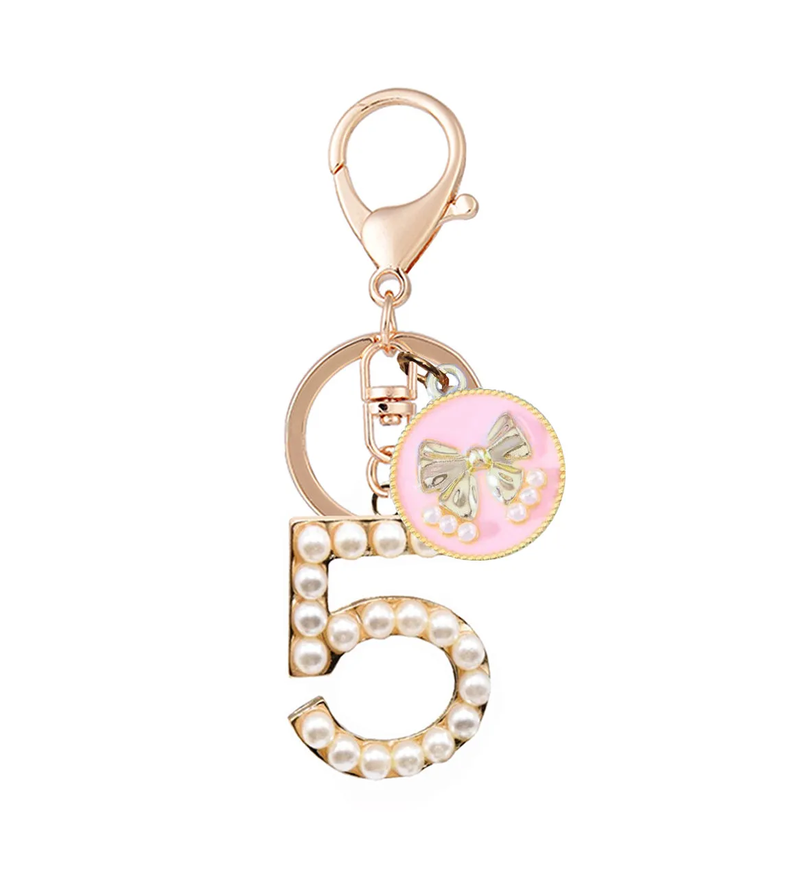 NEW! PINK BOW NUMBER 5 KEYCHAIN