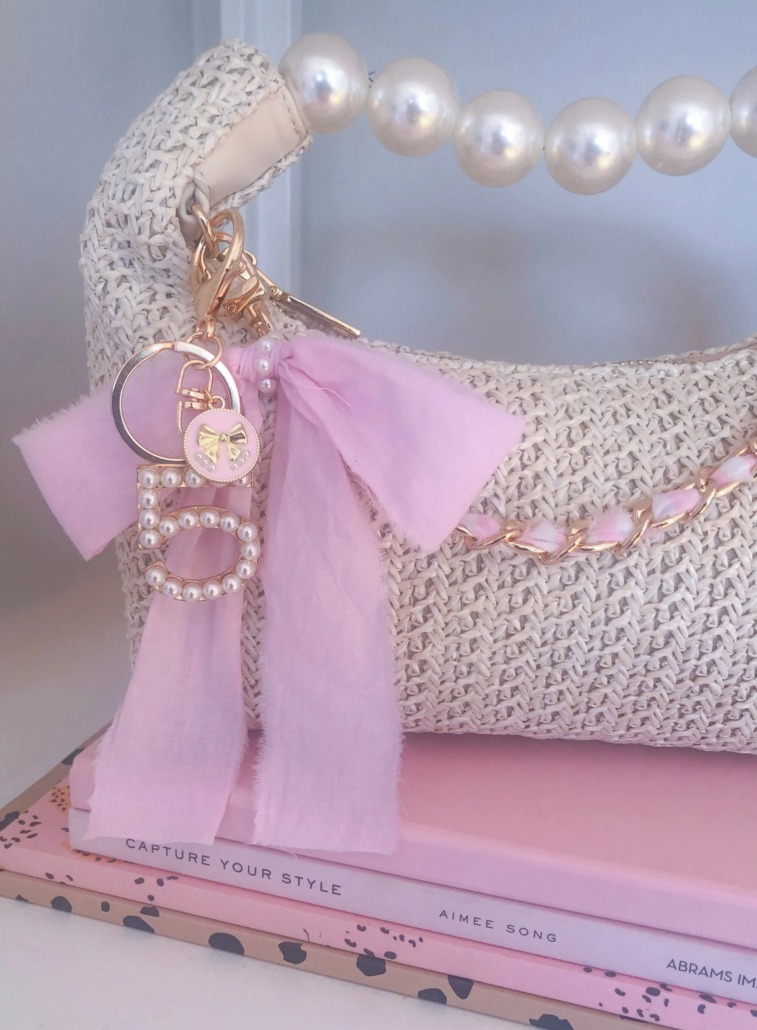 NEW! PINK BOW NUMBER 5 KEYCHAIN