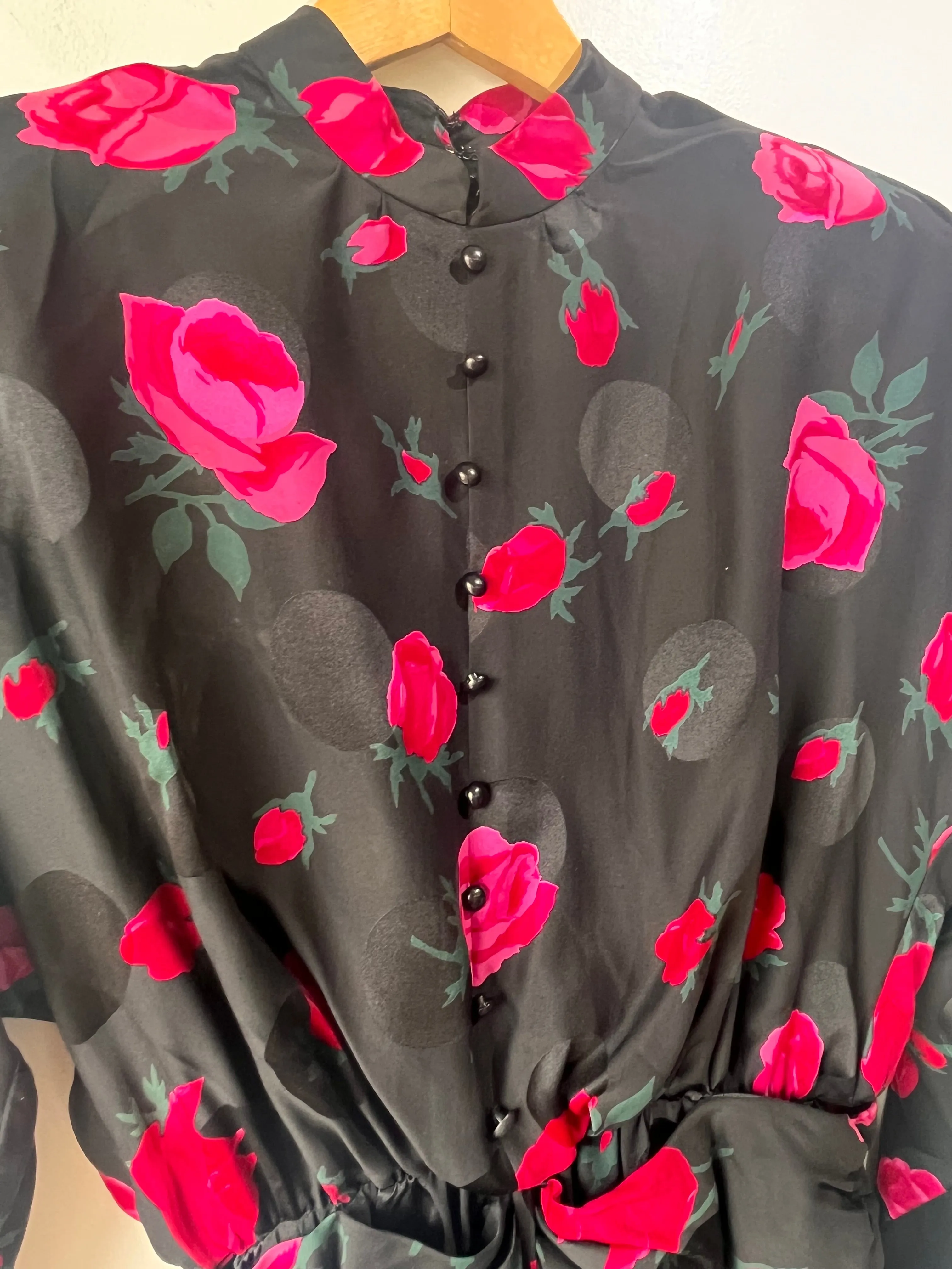 Nina Ricci Boutique Black Silk Dress with Rose Print