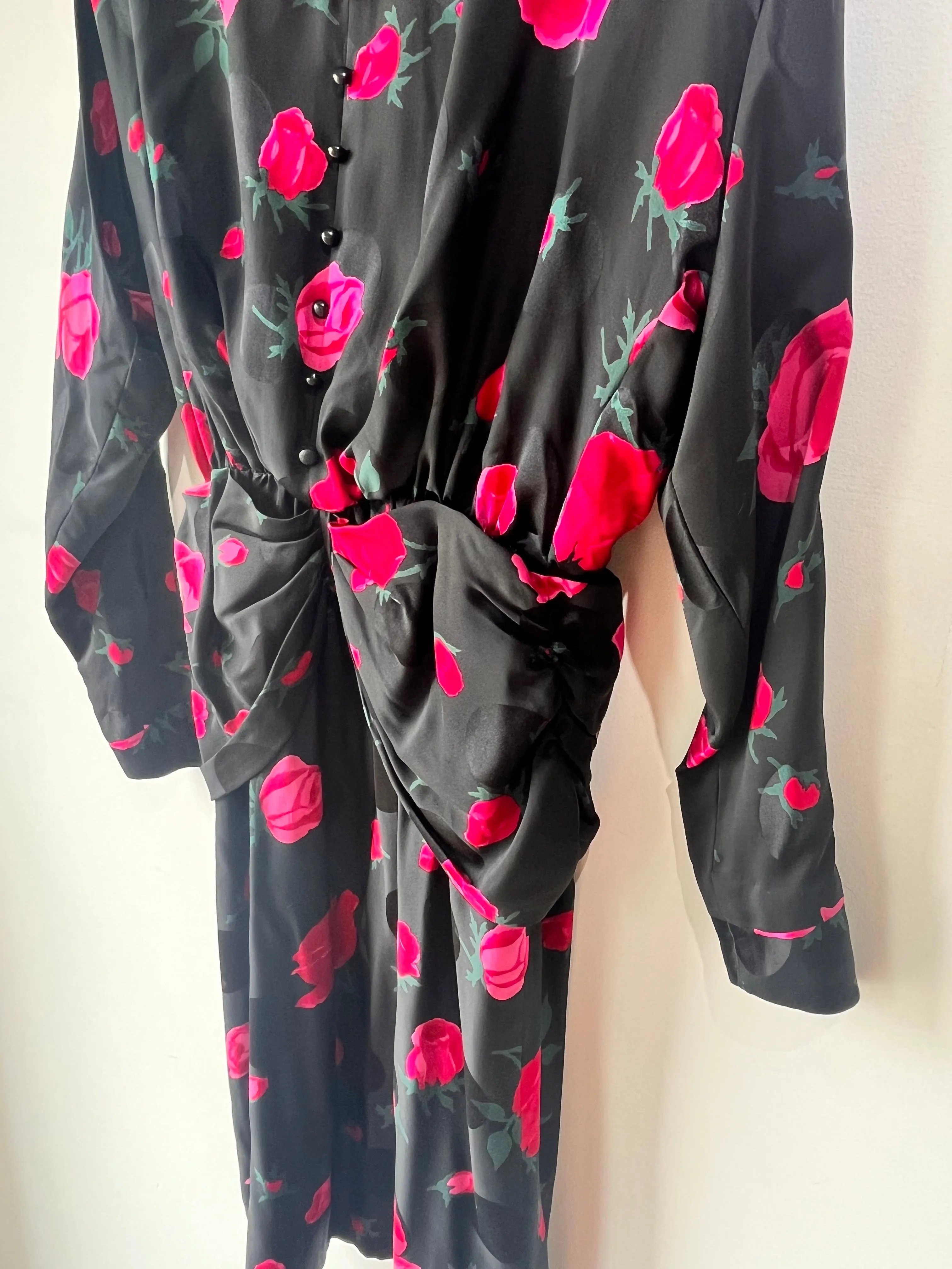 Nina Ricci Boutique Black Silk Dress with Rose Print
