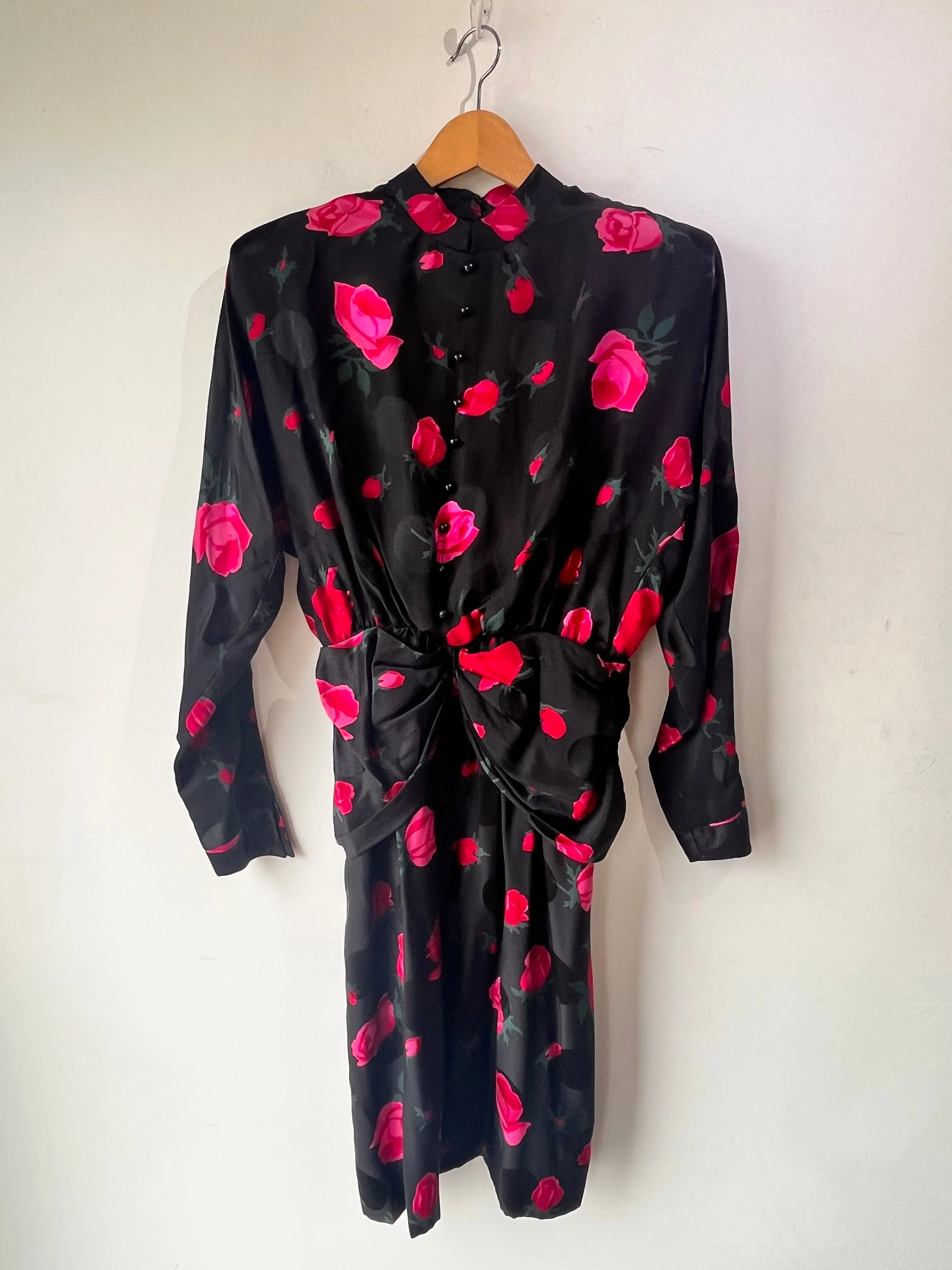 Nina Ricci Boutique Black Silk Dress with Rose Print