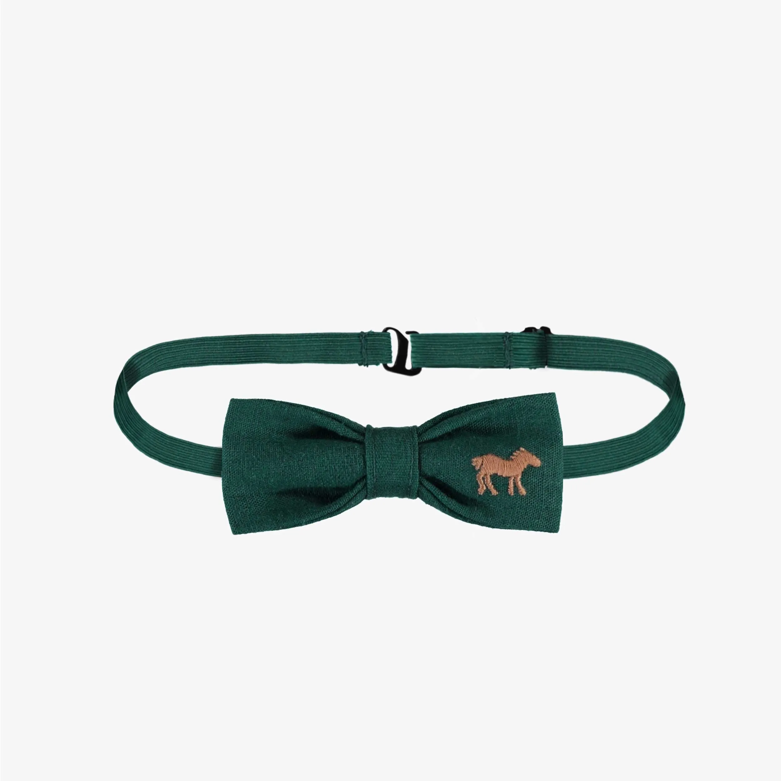 Nœud papillon vert ajustable avec cheval brodé, enfant || Adjustable green bow tie with horse embroidered, child