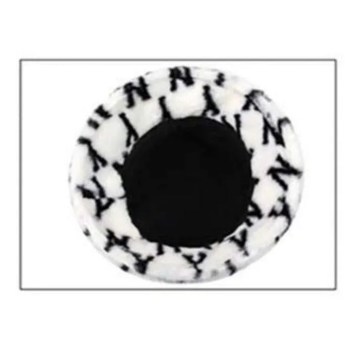 NY Patterned White Faux Fur Bucket Hat