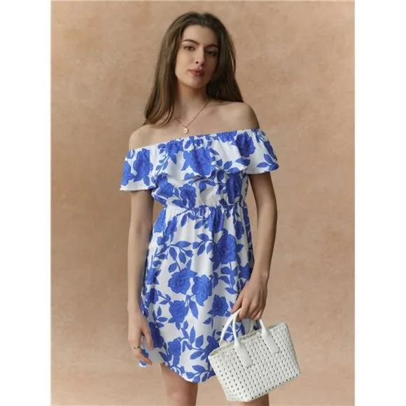 Off Shoulder Floral Print Casual Vacation Dress