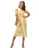 Off shoulder summer flower print yellow dress