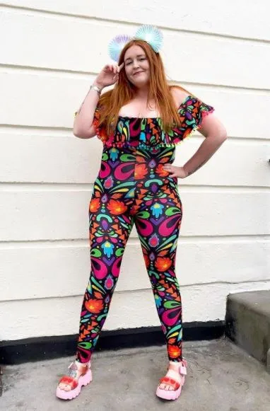 Off-The-Shoulder Catsuit in Black Rainbow Lycra Femina Magicae