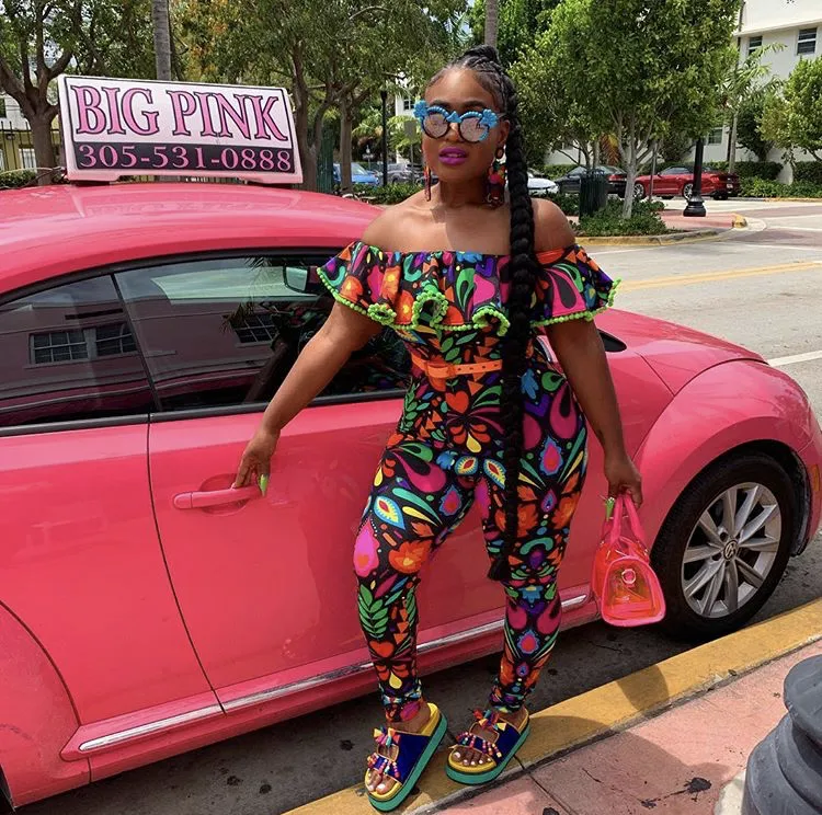 Off-The-Shoulder Catsuit in Black Rainbow Lycra Femina Magicae