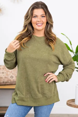 Olive Washed Drop Shoulder Sweatshirt