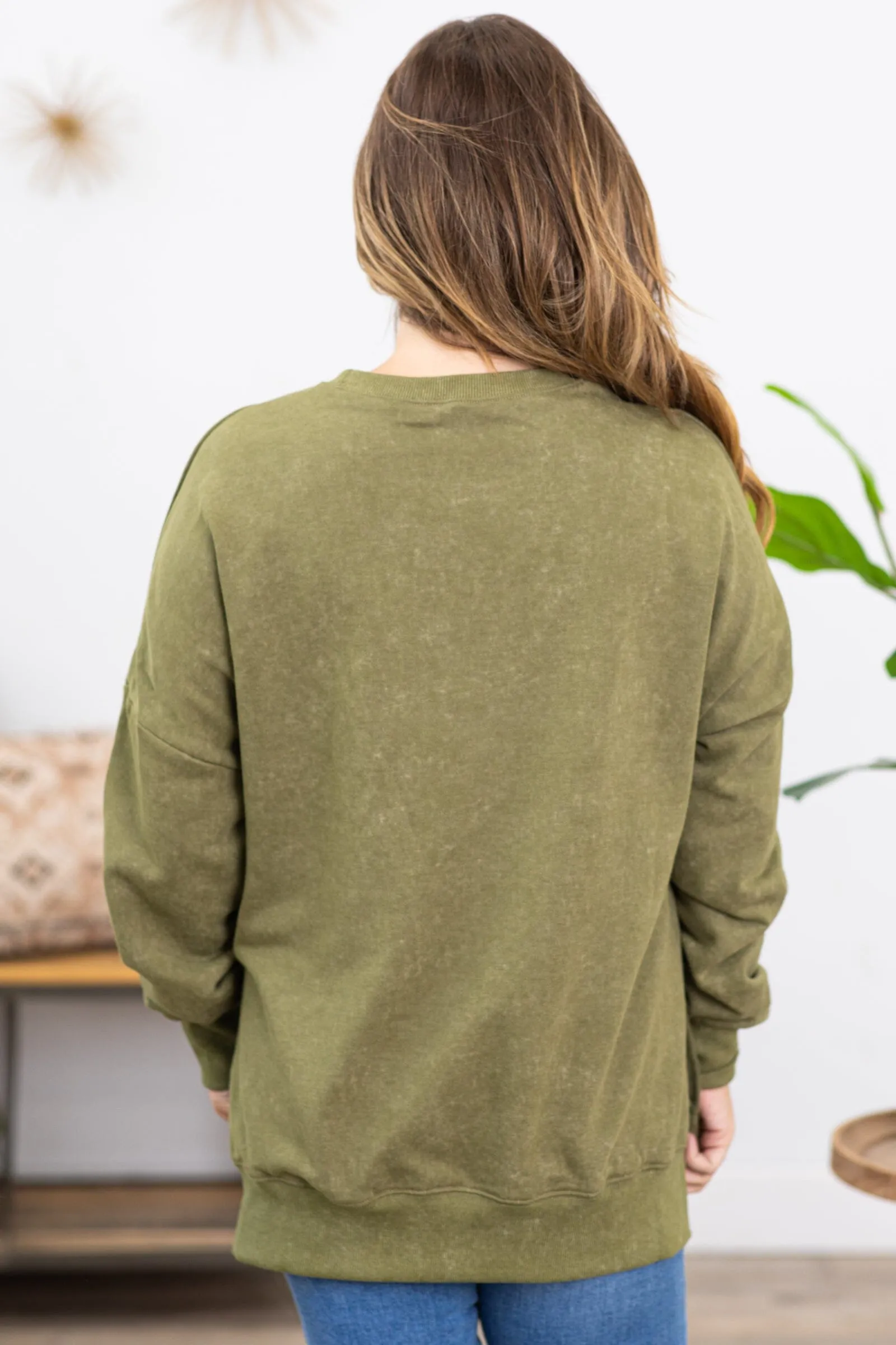 Olive Washed Drop Shoulder Sweatshirt