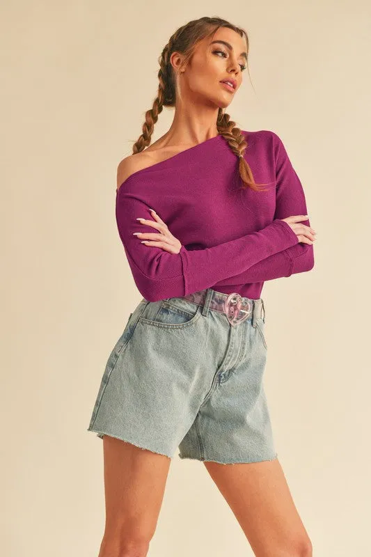 One Shoulder Long Sleeve Knit Top